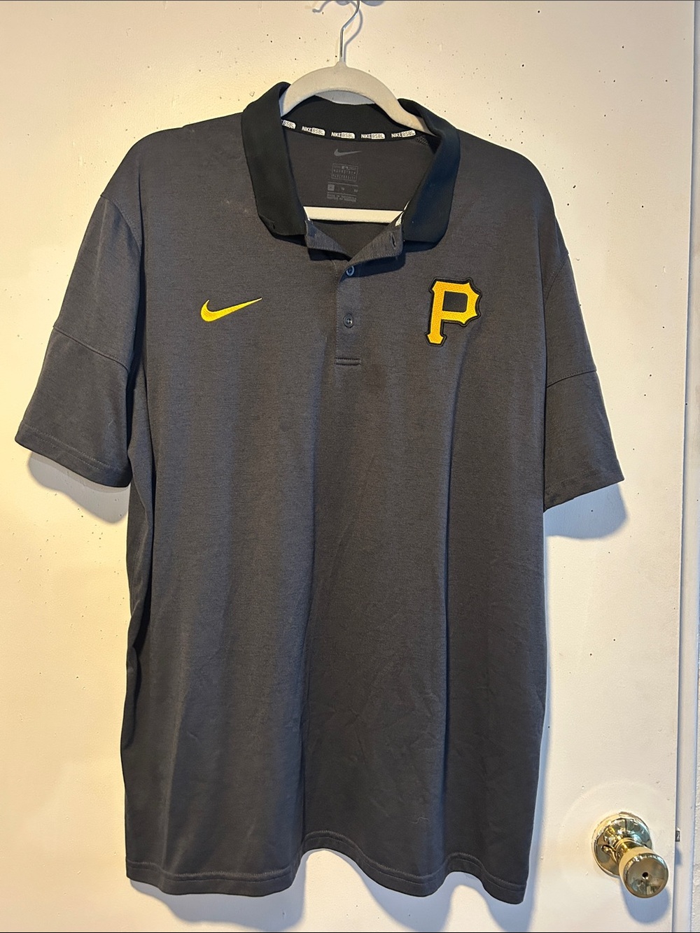 Nike Gray Polo with Yellow Pittsburgh P and Swoosh